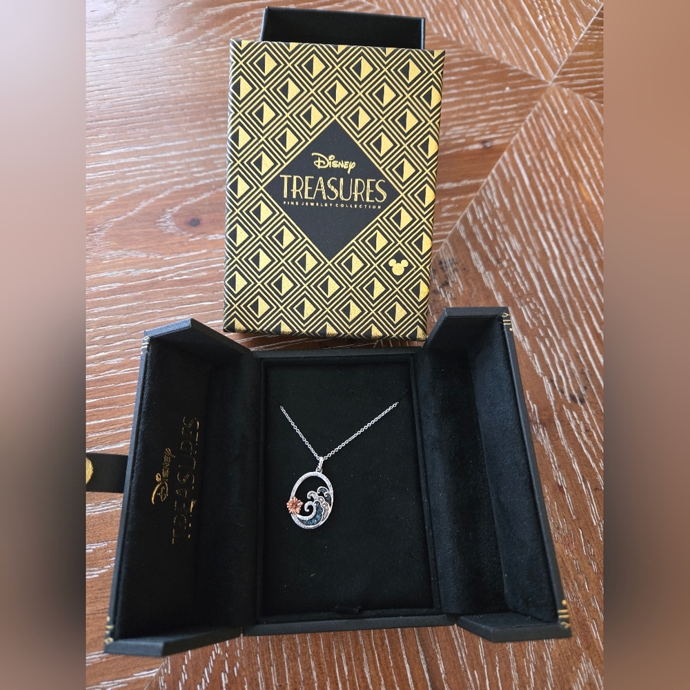 Disney Treasures Lilo And Stitch Blue Topaz And Diamond Wave Necklace